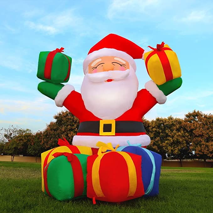 GOOSH 6.1 FT Height Christmas Inflatables Outdoor Smiling Santa Claus with Present Boxes, Blow Up Yard Decoration Clearance with LED Lights Built-in for Holiday/Christmas/Party/Yard/Garden