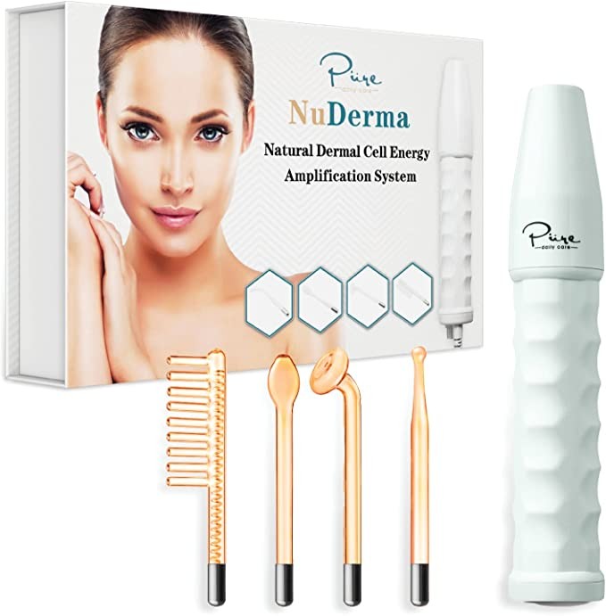 NuDerma Skin Stick - Portable Handheld High Frequency Skin Machine - Firms Skin - Reduces Wrinkles - Dark Circles - Puffy Eyes - Hair Follicle Stimulator - Natural
